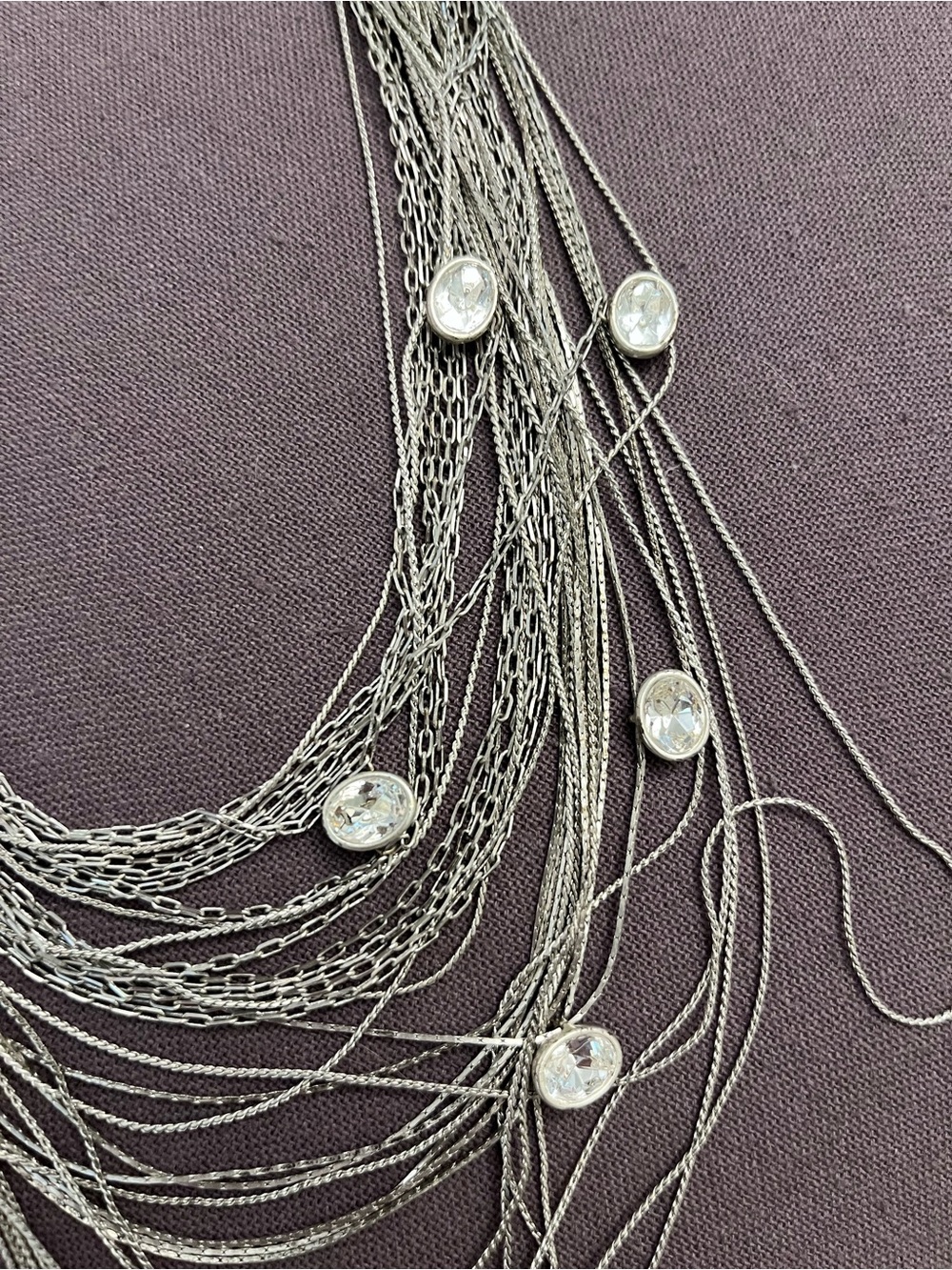 Vintage Silver Multi-Strand spider web Crystal Accent Necklace